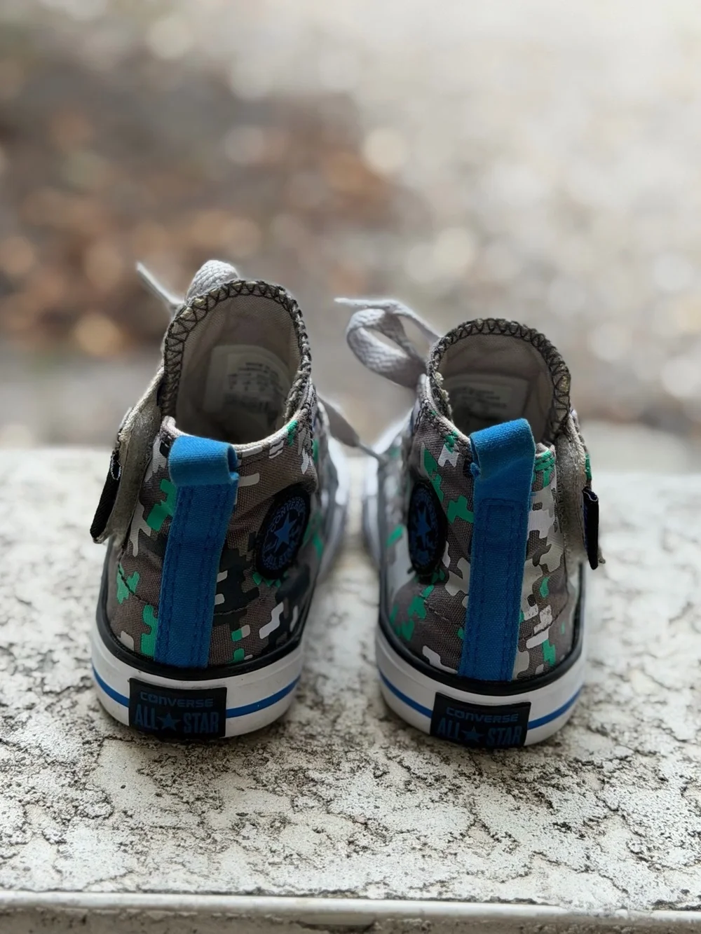 Converse Kids High Top Sneakers in Green, Gray & White Camo